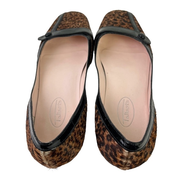 Talbots Women's Genuine Leather Calf Hair Fur Slip On Flats Leopard Shoes 8 AA - Picture 7 of 16